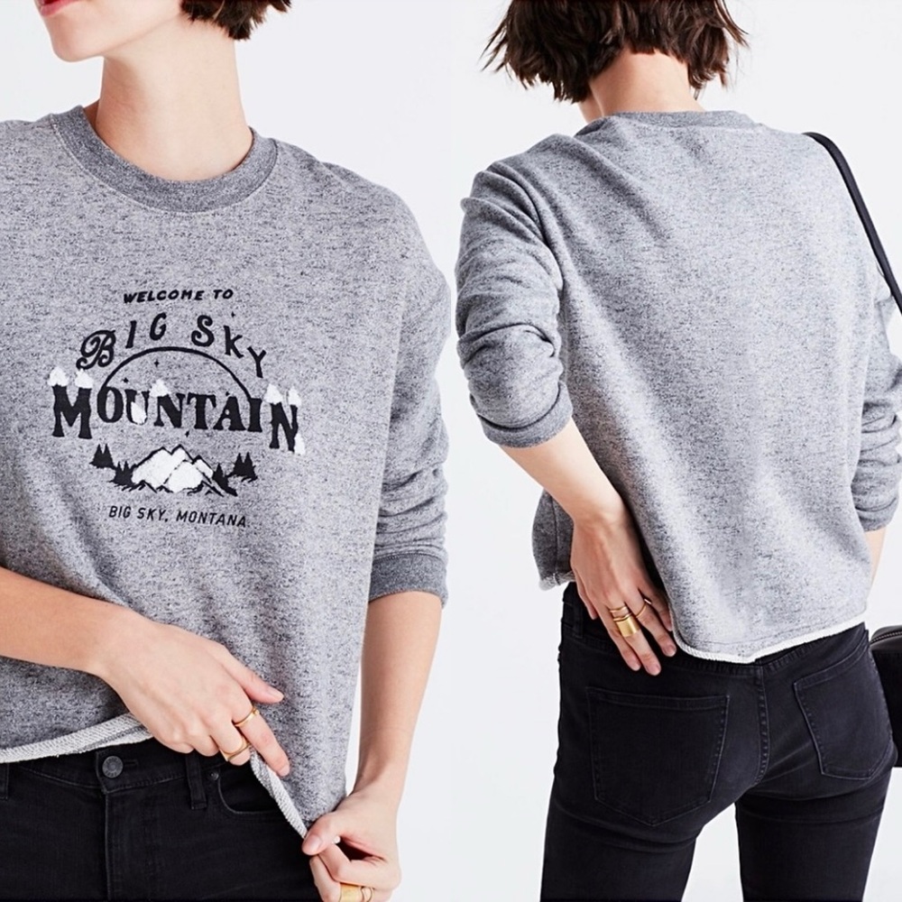 Madewell Big Sky Mountain Montana Heather Gray Cropped Cutoff Sweatshirt